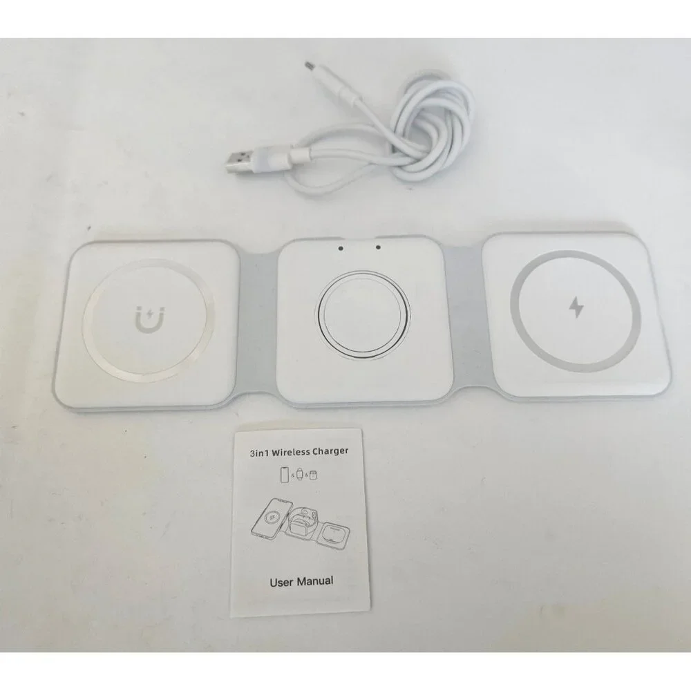 3in1 Wireless Charger Foldable Mat Pad for Wireless Charging White